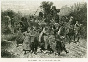 Rückkehr der Ernte. Gravur von Lix zur Illustration der Geschichte „Durch Elsass und Lothringen“ von Charles Grad, veröffentlicht in Le Tour du monde 1888