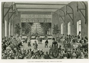 Der Weihnachtsbaum im Dietsch-Etablissement. Gravur von Lix zur Illustration der Geschichte A travers l