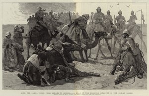 Mit dem Kamelkorps von Sarass nach Dongola, eine Rast der berittenen Infanterie in der nubischen Wüste von Frederic Villiers