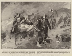 Eine knappe Flucht für die Verwundeten, ein brennendes Feldlazarett von Frederic de Haenen