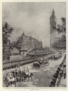 Krönungstag, die Szene auf dem Parliament Square bei der Ankunft des Prinzen von Wales von Frederic de Haenen