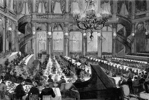Dinnerkonzert im Festsaal des Grand Hotel de Paris. Gravur von De Haenen in 