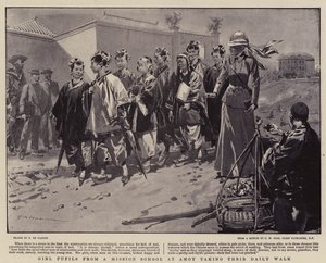 Mädchenschülerinnen einer Missionsschule in Amoy bei ihrem täglichen Spaziergang von Frederic de Haenen