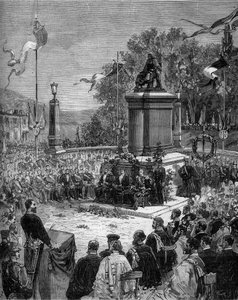 Einweihung der Statue von Blaise Pascal (1623-1662) auf dem Place Saint Herem in Clermont-Ferrand, Puy-de-Dôme. 5. September
