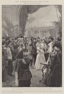Die Krönung des Zaren, Ankunft des Zaren und der Zarin mit ihrer kleinen Tochter, der Großfürstin Olga, in Moskau von Frederic de Haenen