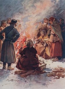 Die Armen von Moskau wärmen sich im Winter an Straßenfeuern von Frederic de Haenen