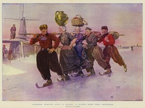 Volendamer Bauern auf dem Weg zum Markt, eine Winterszene in der Nähe von Amsterdam von Frederic de Haenen