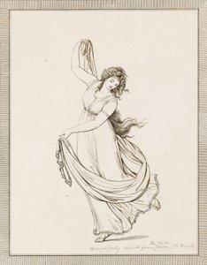 Emma, Lady Hamilton, in einer klassischen Pose, tanzend und auf ihrem rechten Fuß balancierend