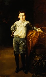 Porträt von Meister Eckstein, stehend in voller Länge, an eine drapierte Truhe gelehnt von Frederich August Kaulbach