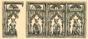 Ritter und Damen unter Baldachinen sitzend, durchbrochenes Elfenbeinpanel, Mitte-spätes 14. Jahrhundert, 1881 von Frederick Albert Slocombe