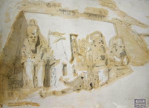Vier kolossale Statuen von Ramses II. (1279-1213 v. Chr.) im Großen Tempel von Abu Simbel von Frederick Arthur Bridgman