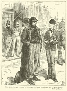 Der ungebildete Vater in Fustian und der gebildete Junge mit Brille von Frederick Barnard