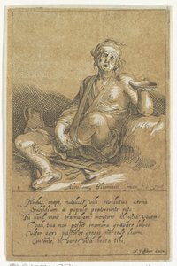 Krüppeliger Bettler mit einer Schale