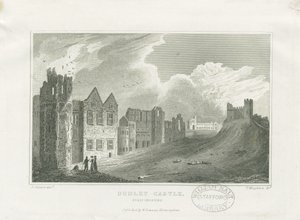 Dudley Castle - Der Bergfried (Stahlstich) von Frederick Calvert