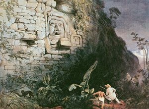 Kopf von Itzam Na, Izamal, Yucatan, Mexiko, 1844 (farbige Lithographie)