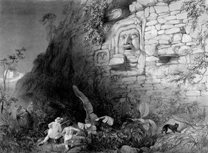 Kopf von Itzam Na, Izamal, Yucatan, Mexiko, 1844
