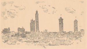 New York Skyline, Dunkle Gebäude, 1918 von Frederick Childe Hassam