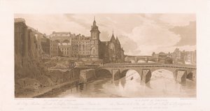 Ansicht von Pont au Change, Théâtre de la Cité, Pont Neuf und dem Gefängnis Conciergerie von Frederick Christian Lewis the Elder