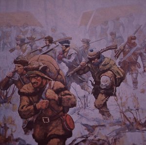 Die amerikanische Invasion in Kanada. Soldaten von Benedict Arnold marschieren 1775 von Boston nach Quebec, um 1930