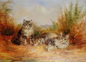 Zwei getigerte Kätzchen in einer ländlichen Landschaft von Frederick French