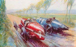 Felice Nazzaro gewann den Grand Prix 1922 und fuhr einen der neuen und sehr schnellen Fiats (Farblitho)