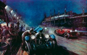 Einer der erfolgreichen Lorraine-Dietrich-Wagen tankt während der Nachtrunde im 24-Stunden-Rennen von Le Mans nach