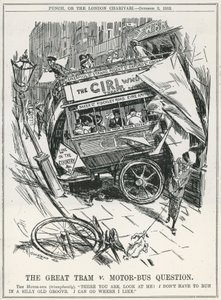 Die große Tram gegen Motorbus Frage von Frederick Henry Townsend