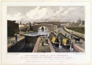 Die Doppelschleuse und der Osteingang zum Islington-Tunnel, Regents Canal, 1827 von Frederick James Havell
