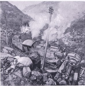 Die Zerstörung eines gepanzerten Zuges in der Nähe von Vlakfontein, Illustration aus After Pretoria: The Guerilla War, 1902