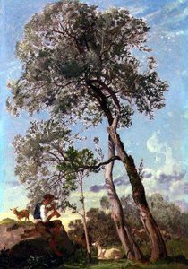 In der Campagna, ein Ziegenhirte spielt die Pfeife von Frederick Lee Bridell
