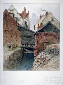 Ansicht der Rückseite eines Hauses in Chick Lane, mit Blick auf Fleet Ditch, City of London von Frederick Napoleon Shepherd