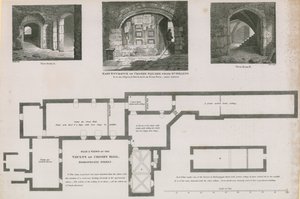 Grundriss und Ansichten der Gewölbe von Crosby Hall, Bishopsgate Street
