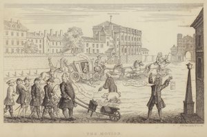Die Bewegung: Satire auf die Versuche im Parlament, Sir Robert Walpole als Premierminister 1741 abzusetzen (Gravur) von Frederick William Fairholt