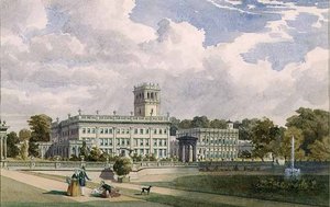 Ansicht des Hauses und der Gärten in Trentham, Staffs