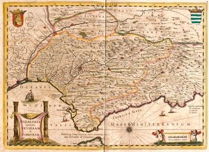 Karte von Andalusien mit Sevilla und Córdoba (Spanien) (Radierung)