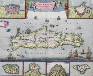 Karte der Insel Candia (Kreta) mit dem Seehafen von Heraklion, ca. 1680