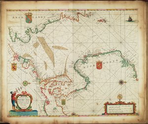 Pascaart der Nordsee, die alle Küsten und Häfen zeigt