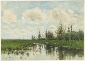 Teich mit Bäumen und Weideland von Fredericus Jacobus van Rossum du Chattel