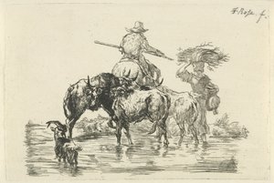 Hirte und Hirtin waten durch einen Bach von Frederik Cornelis Rose