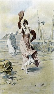 Frau am Meer - Allegorie des frühen Frühlings, Kalender illustriert von Hubert Dys, gemalt von F.H. Kaemmerer