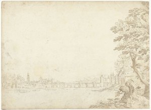 Ansicht einer Stadt an einem Fluss (der Donau?)