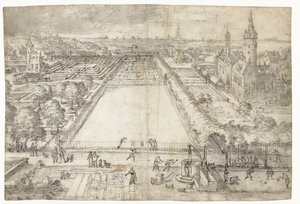 Schloss mit einem Park in der Nähe einer Stadt von Frederik van Valckenborch