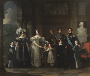 Familie Bernadotte: Oscar I (1799-1859), Desiree Clary (1777-1860), Josephine von Leuchtenberg (1807-1867), Karl XV (1826-1872), Oscar II (1829-1907), Karl XIV Johann (1763-1844), Prinz Gustav (1827-1852) und Prinz