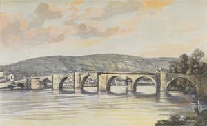 Cahors, Gesamtansicht der Pont Neuf (14. Jahrhundert), Blick flussaufwärts vom rechten Ufer von French Photographer
