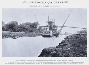 Interozeanischer Kanal von Panama, Arbeiten im Tal des Chagres (s/w Foto) von French Photographer