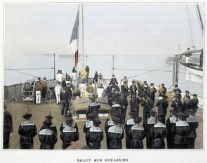 Französische Marine, Ende des 19. Jahrhunderts: Salut an die Farben - Bibl. des Arts Deco von French Photographer