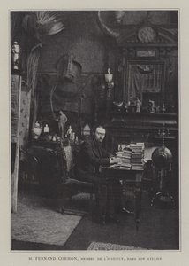 Der französische Maler Fernand Cormon in seinem Atelier (Farblithografie) von French Photographer