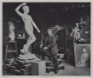 Der französische Maler und Bildhauer Alexandre Falguiere in seinem Atelier (s/w Foto)