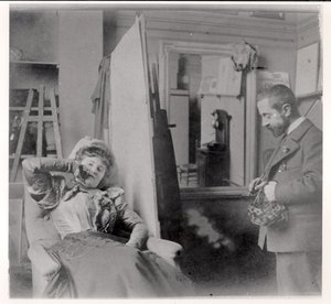 Henri de Toulouse-Lautrec (1864-1901) in seinem Atelier mit Misia Natanson von French Photographer