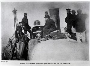 Jules Verne (1828-1905) und Jules Hetzel Sohn auf einem Torpedo. von French Photographer